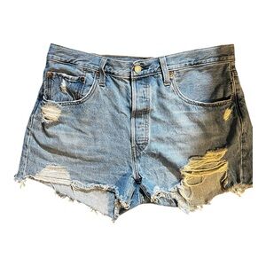Levi's High Waisted Blue Distressed Jean Mom Shorts